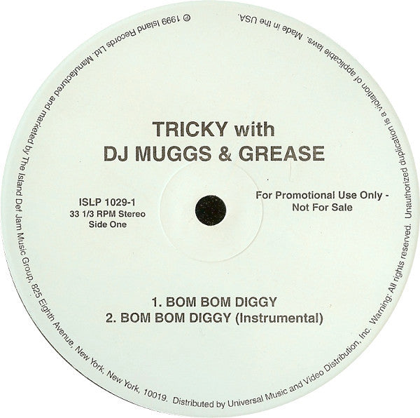 Tricky With Grease - Bom Bom Diggy / Hot Like A Sauna - Mint- 12" Single Record 1999 Island UK Promo Vinyl - Trip Hop / Dub - Shuga Records