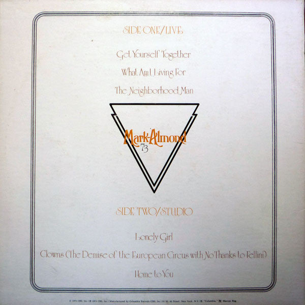 Mark Almond - 73 - Mint- LP Record 1973 Columbia USA Original Vinyl - Prog Rock / Fusion - Shuga Records