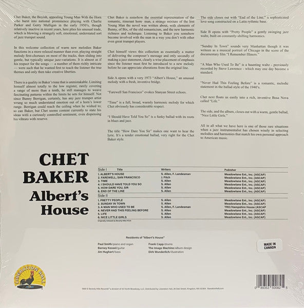 Chet Baker - Albert's House (1969) - New LP Record Store Day Black Friday 2021 Liberation Hall Vinyl - Jazz / Cool Jazz - Shuga Records