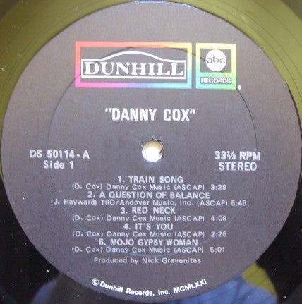Danny Cox - Danny Cox - VG+ LP Record 1971 ABC Dunhill USA Original Vinyl - Soul / Funk / Pop - Shuga Records