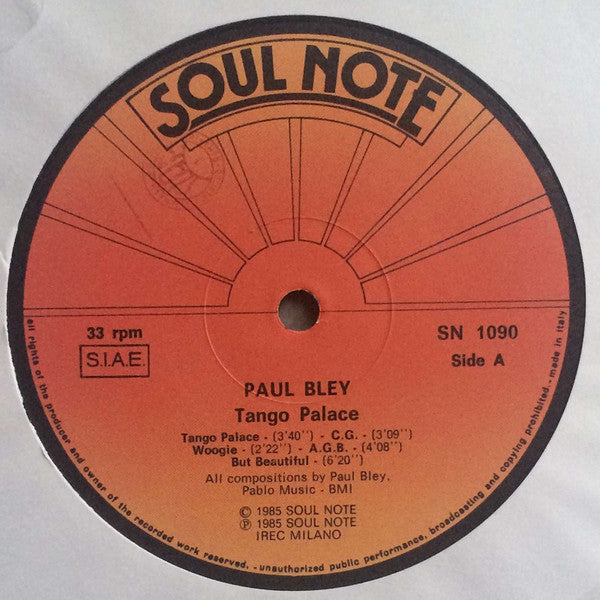 Paul Bley - Tango Palace - VG+ LP Record 1985 Soul Note Italy Vinyl - Avant-garde Jazz / Free Jazz - Shuga Records
