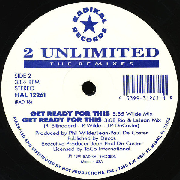 2 Unlimited - Get Ready For This (The Remixes) - VG+ 12" Single Record 1991 Radikal Hot Productions USA Vinyl - House / Euro House - Shuga Records