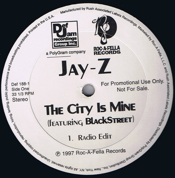 Jay-Z - The City Is Mine - Mint- 12" Single Record 1997 Roc-A-Fella USA Promo Vinyl - Hip Hop - Shuga Records