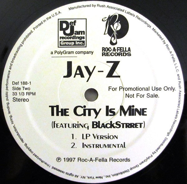 Jay-Z - The City Is Mine - Mint- 12" Single Record 1997 Roc-A-Fella USA Promo Vinyl - Hip Hop - Shuga Records