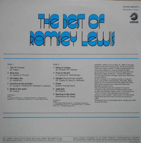 Ramsey Lewis - The Best Of Ramsey Lewis - VG+ LP Record 1972 Chess Netherlands Vinyl - Jazz-Funk / Soul-Jazz - Shuga Records