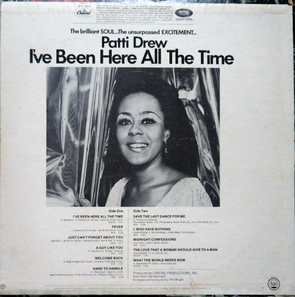 Patti Drew - I've Been Here All The Time - VG+ LP Record 1969 Capitol USA Original Vinyl - Soul / Pop / Vocal - Shuga Records