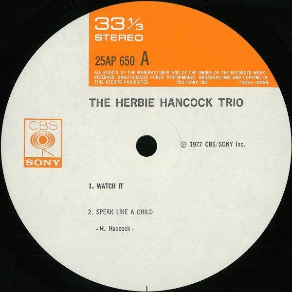 The Herbie Hancock Trio - The Herbie Hancock Trio - VG+ LP Record 1977 Sony CBS Japan Vinyl & Insert - Jazz / Post Bop - Shuga Records
