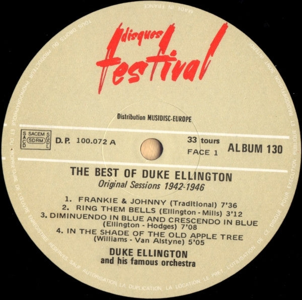 Duke Ellington And His Famous Orchestra - The Best Of Duke Ellington - Original Sessions 1942 / 1946 - Mint- 2 LP Record 1973 Disques Festival France Vinyl - Jazz / Big Band - Shuga Records