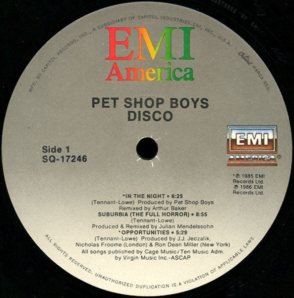 Pet Shop Boys - Disco - Mint- LP Record 1986 EMI America USA Vinyl - Synth-pop - Shuga Records