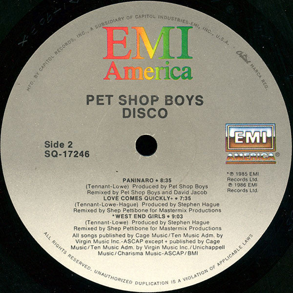 Pet Shop Boys - Disco - Mint- LP Record 1986 EMI America USA Vinyl - Synth-pop - Shuga Records