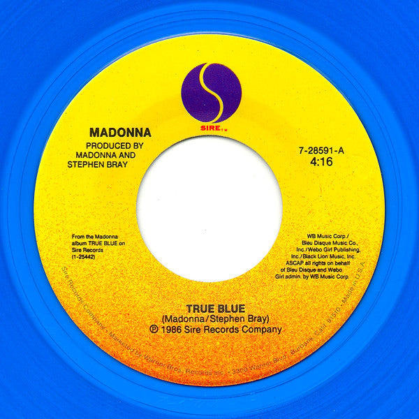 Madonna - True Blue / Ain't No Big Deal - Mint- 7" Single Record 1986 Sire USA Translucent Blue Vinyl - Synth-pop - Shuga Records