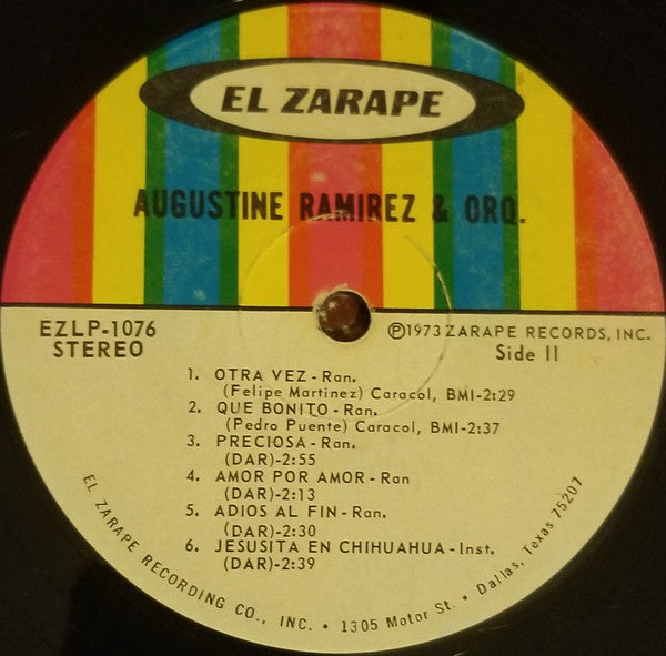 Augustine Ramirez - Te Quiero Carinito - VG+ LP Record 1973 El Zarape USA Vinyl - Latin / Rock / Ranchera - Shuga Records