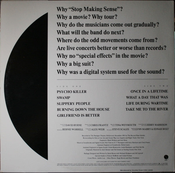 Talking Heads - Stop Making Sense - Mint- (VG+ cover) LP Record 1984 Sire Club Edition USA Original Vinyl & Inner - New Wave / Indie Rock - Shuga Records