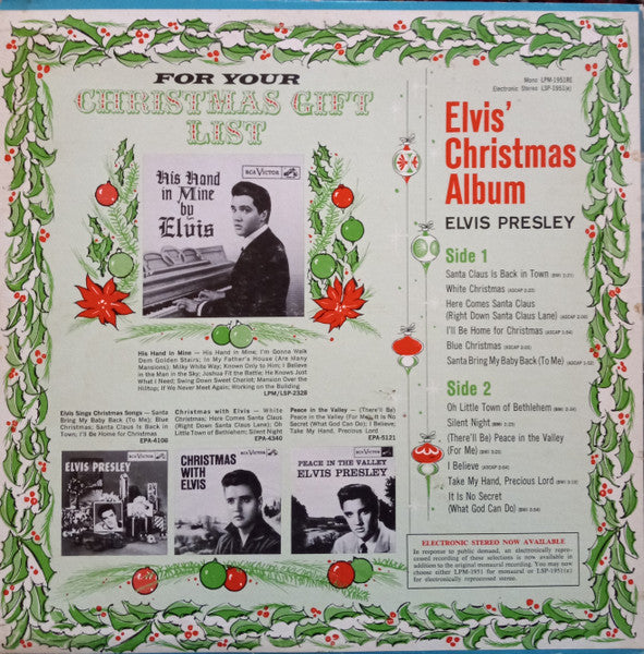 Elvis Presley ‎– Elvis' Christmas Album - VG 1964 Mono USA Original - Holiday / Rock & Roll - Shuga Records