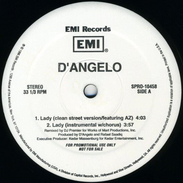 D'Angelo - Lady - 12" Single Record 1996 EMI USA Promo Vinyl - Neo Soul / R&B - Shuga Records