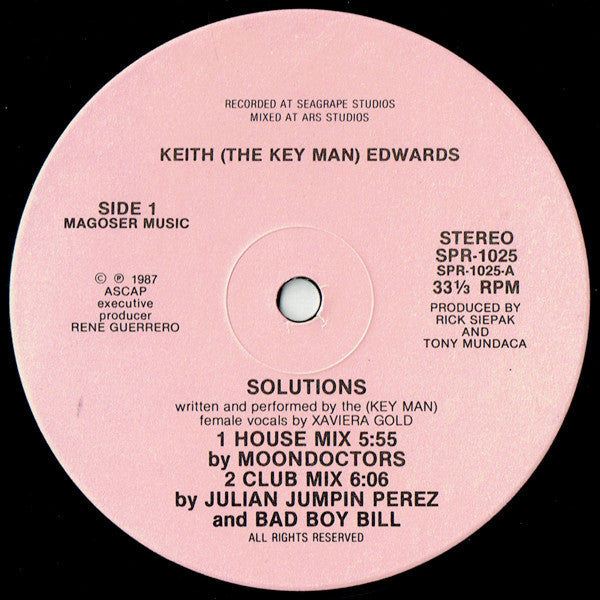 Keith (The Key Man) Edwards - Solutions - VG+ 12" Single Record 1987 Sound Pak Vinyl - Chicago House - Shuga Records