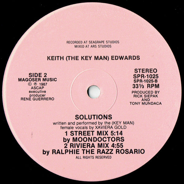 Keith (The Key Man) Edwards - Solutions - VG+ 12" Single Record 1987 Sound Pak Vinyl - Chicago House - Shuga Records
