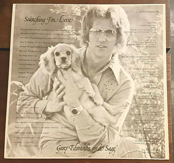 Gary Edwards & Sage - Searching For Love - VG+ LP Record 1981 Micah USA Private Press Vinyl - Soft Rock / Soul / Pop / Lounge - Shuga Records