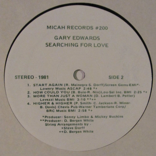 Gary Edwards & Sage - Searching For Love - VG+ LP Record 1981 Micah USA Private Press Vinyl - Soft Rock / Soul / Pop / Lounge - Shuga Records