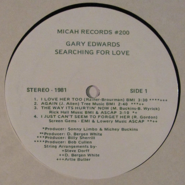 Gary Edwards & Sage - Searching For Love - VG+ LP Record 1981 Micah USA Private Press Vinyl - Soft Rock / Soul / Pop / Lounge - Shuga Records