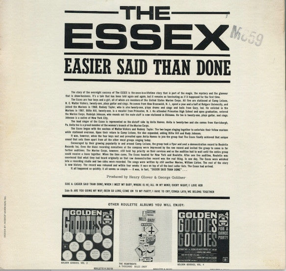 The Essex – Easier Said Than Done - VG+ LP Record 1963 Roulette USA Mono Vinyl - R&B / Soul / Pop - Shuga Records