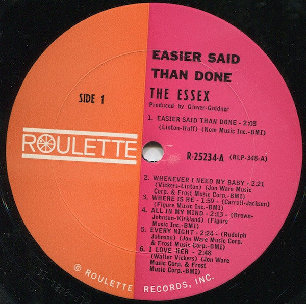 The Essex – Easier Said Than Done - VG+ LP Record 1963 Roulette USA Mono Vinyl - R&B / Soul / Pop - Shuga Records