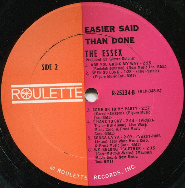 The Essex – Easier Said Than Done - VG+ LP Record 1963 Roulette USA Mono Vinyl - R&B / Soul / Pop