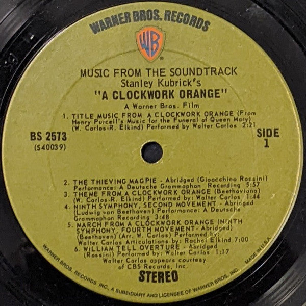 Various - Stanley Kubrick's A Clockwork Orange (1971) - VG+ LP Record 1972 Warner USA Vinyl & Green Label - Soundtrack / Experimental - Shuga Records