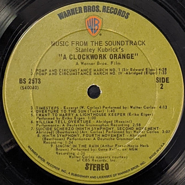 Various - Stanley Kubrick's A Clockwork Orange (1971) - VG+ LP Record 1972 Warner USA Vinyl & Green Label - Soundtrack / Experimental - Shuga Records