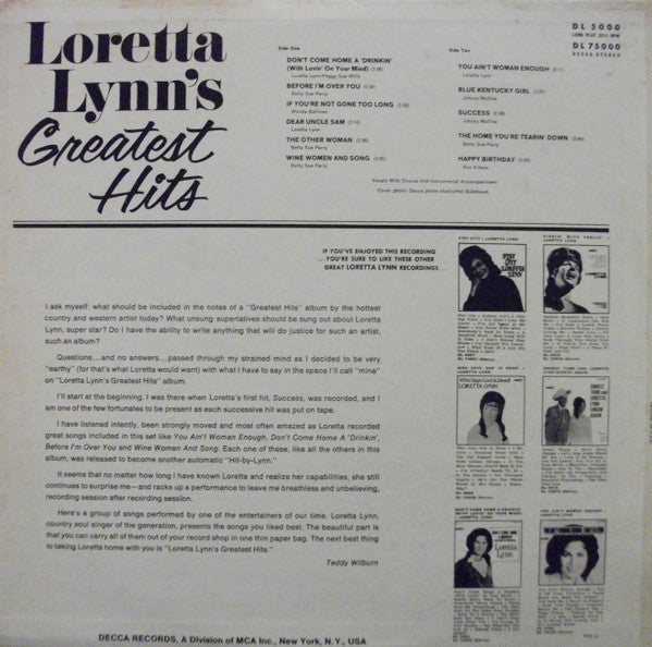 Loretta Lynn - Loretta Lynn's Greatest Hits - VG+ LP Record 1968 Decca USA Original Vinyl - Country - Shuga Records
