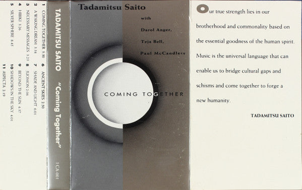 Tadamitsu Saito, Darol Anger, Teja Bell, Paul McCandless - Coming Together - VG+ Cassette 1992 Private Press USA Tape - New Age / Jazz - Shuga Records