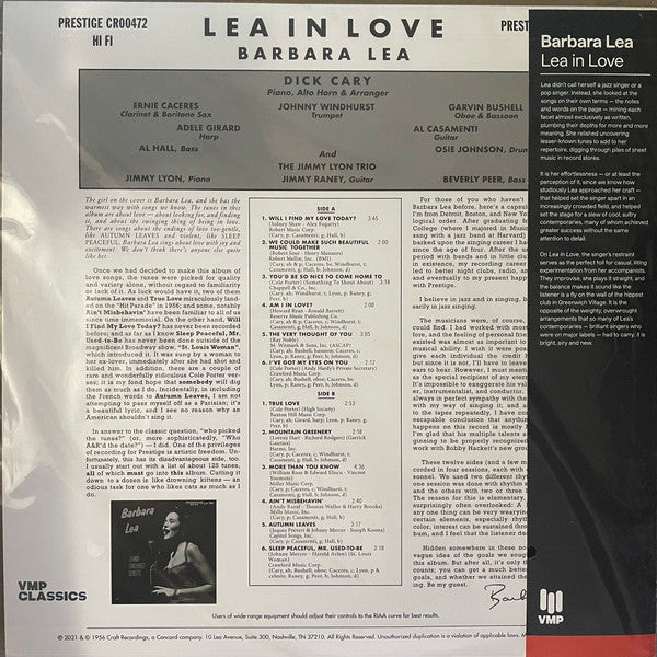 Barbara Lea - Lea In Love (1957) - New LP Record 2022 Prestige Vinyl Me Please 180 gram Vinyl, Booklet & OBI - Jazz Vocal / Swing - Shuga Records