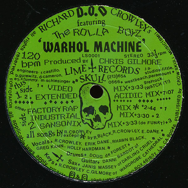 Richard Crowley / D.O.D. Featuring The Rolla Boyz - Warhol Machine - Mint- 12" Single Record 1989 Lime Skull USA Vinyl / Acid House / House / Industrial - Shuga Records