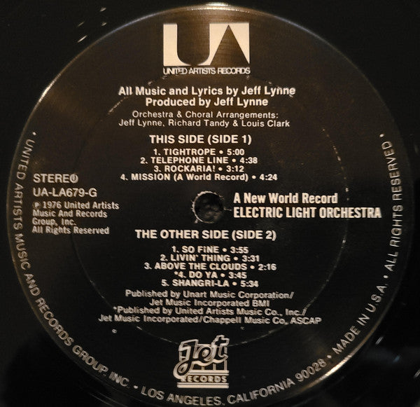 Electric Light Orchestra ELO - A New World Record - VG+ LP Record 1976 United Artists USA Jet USA Vinyl & Embossed Cover - Prog Rock / Symphonic Rock - Shuga Records