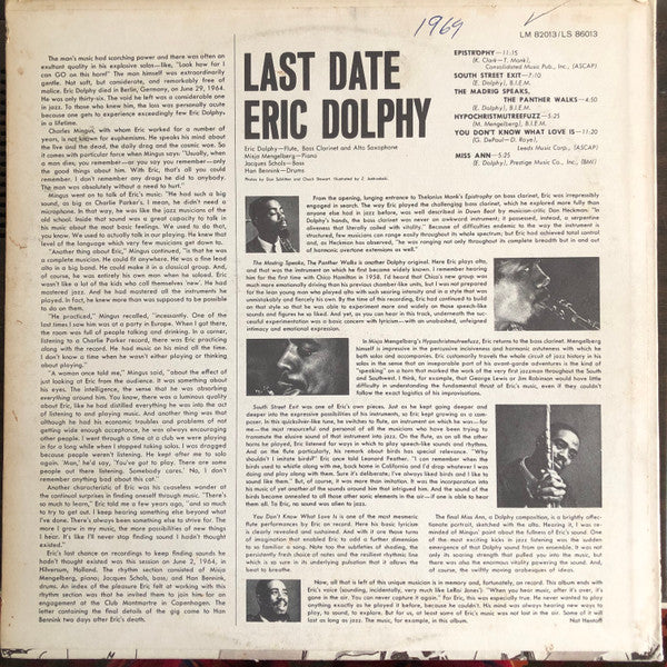 Eric Dolphy - Last Date (1964) - VG+ LP Record 1968 Limelight USA Vinyl - Jazz / Bop / Free Jazz
