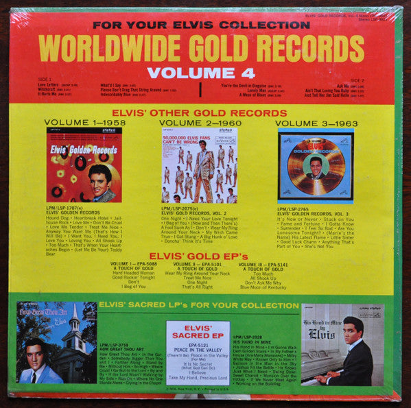 Elvis Presley - Elvis' Gold Records (1968) - Volume 4 - VG+ LP Record 1968 RCA USA Original Vinyl - Rock & Roll / Pop Rock - Shuga Records