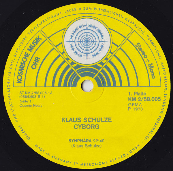 Klaus Schulze - Cyborg - VG+ 2 LP Record 1973 Kosmische Musik Germany Vinyl - Krautrock / Ambient / Experimental / Berlin-School - Shuga Records