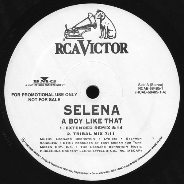 Selena ‎– A Boy Like That (The Remixes) - Mint- 12" Single Record 1996 RCA USA Promo Vinyl - House
