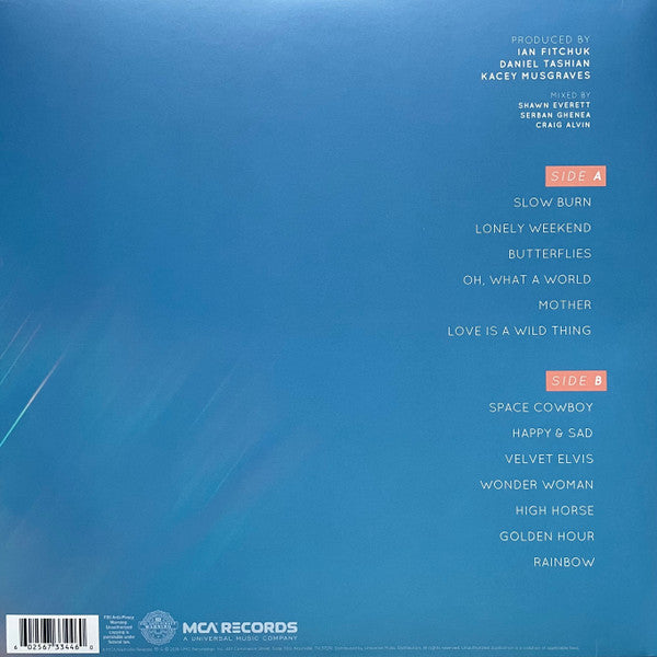 Kacey Musgraves - Golden Hour (2018) - New LP Record 2021 MCA Nashville Clear Vinyl - Country / Pop Rock - Shuga Records