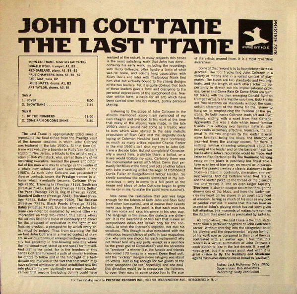 John Coltrane - The Last Trane (1965) - VG+ LP Record 1972 Prestige USA Stereo Vinyl - Jazz / Hard Bop - Shuga Records