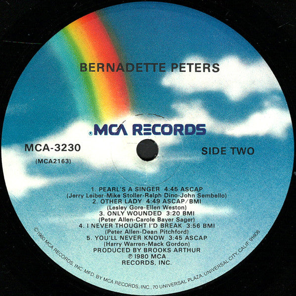 Bernadette Peters ‎- Bernadette Peters - VG+ LP Record 1980 MCA USA Vinyl, Insert & Vargas Cover Art - Pop / Pop Rock - Shuga Records
