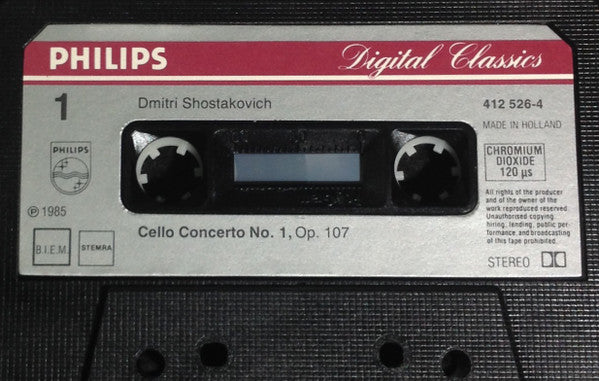 Shostakovich, Heinrich Schiff, Symphonie-Orchester Des Bayerischen Rundfunks, Maxim Shostakovich – Cello Concertos Nr. 1&2 - Mint- Cassette 1985 Philips Europe Tape - Classical - Shuga Records