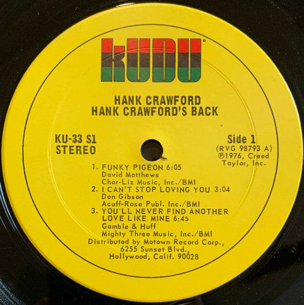 Hank Crawford - Hank Crawford's Back - Mint- LP Record 1976 Kudu USA Original Vinyl - Jazz-Funk / Smooth Jazz - Shuga Records