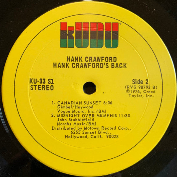 Hank Crawford - Hank Crawford's Back - Mint- LP Record 1976 Kudu USA Original Vinyl - Jazz-Funk / Smooth Jazz - Shuga Records