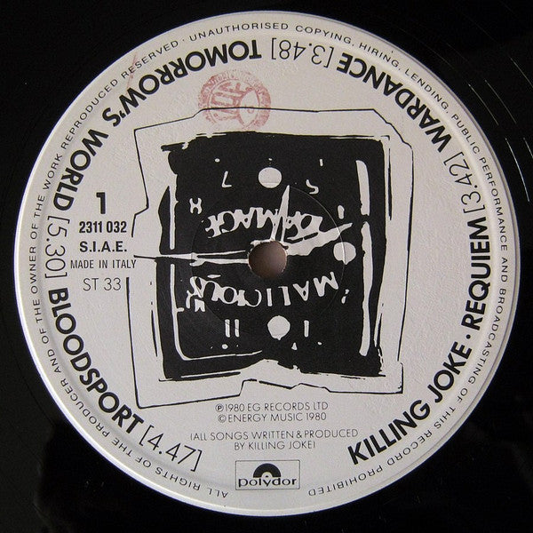 Killing Joke - Killing Joke - VG+ LP Record 1980 Polydor Malicious Damage Italy Vinyl - Rock / Post-Punk - Shuga Records