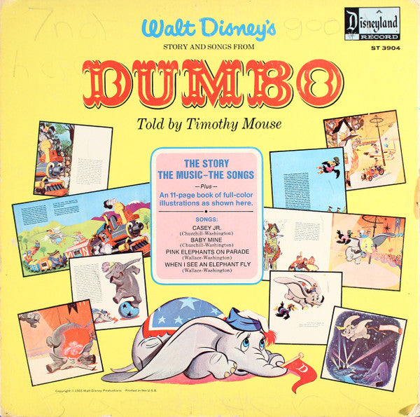 Timothy Mouse - Walt Disney - Dumbo (The Story And Songs 1957) - VG+ LP Record 1959 Disneyland USA Vinyl & Booklet - Soundtrack / Story - Shuga Records