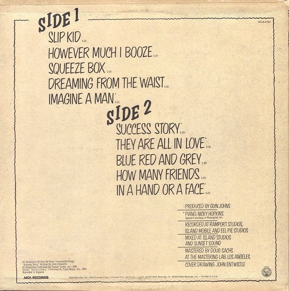 The Who - The Who By Numbers - VG+ LP Record 1975 MCA USA Original Vinyl - Classic Rock / Hard Rock - Shuga Records