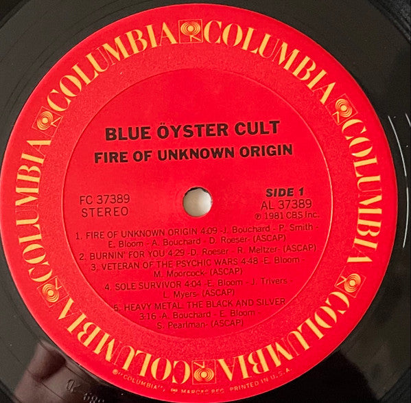 Blue Öyster Cult - Fire Of Unknown Origin - VG LP Record 1981 Columbia Original USA Vinyl - Hard Rock / Heavy Metal - Shuga Records