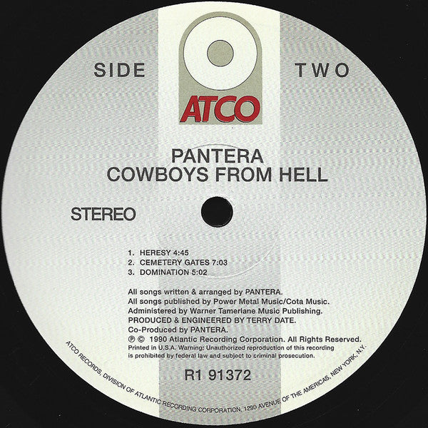 Pantera – Cowboys From Hell (1990) - Mint- 2 LP Record Store Day 2010 ATCO Rhino 180 gram Vinyl - Heavy Metal / Thrash / Groove Metal - Shuga Records
