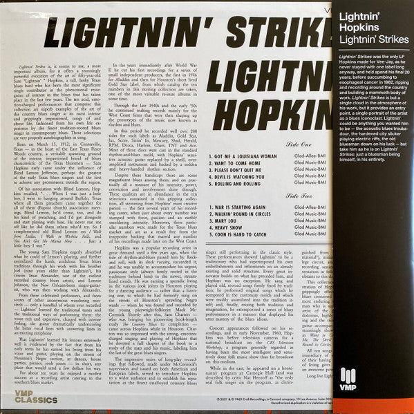 Lightnin' Hopkins - Lightnin' Strikes (1962) - New LP Record 2022 Vee Jay Vinyl Me Please Club USA Mono 180 gram Vinyl - Electric Blues - Shuga Records